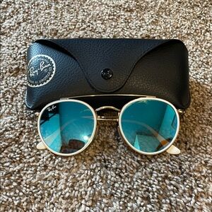Ray-Ban Gold Frame Sunglasses with Blue Lenses